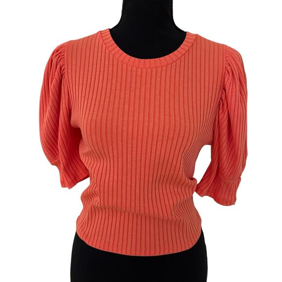 Zara Orange Ribbed Short Sleeves Top Size L - Picture 7 of 7